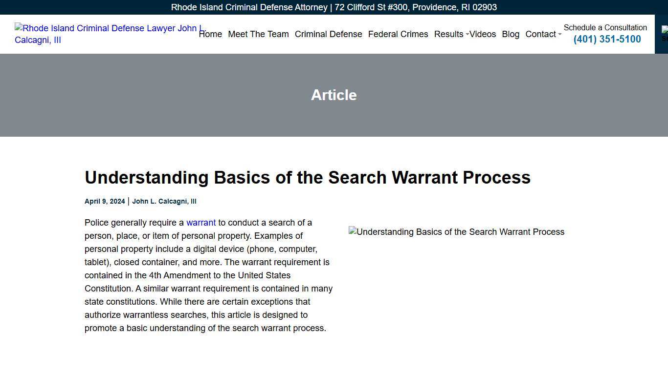 Understanding Basics of the Search Warrant Process - RI Criminal Defense Lawyer