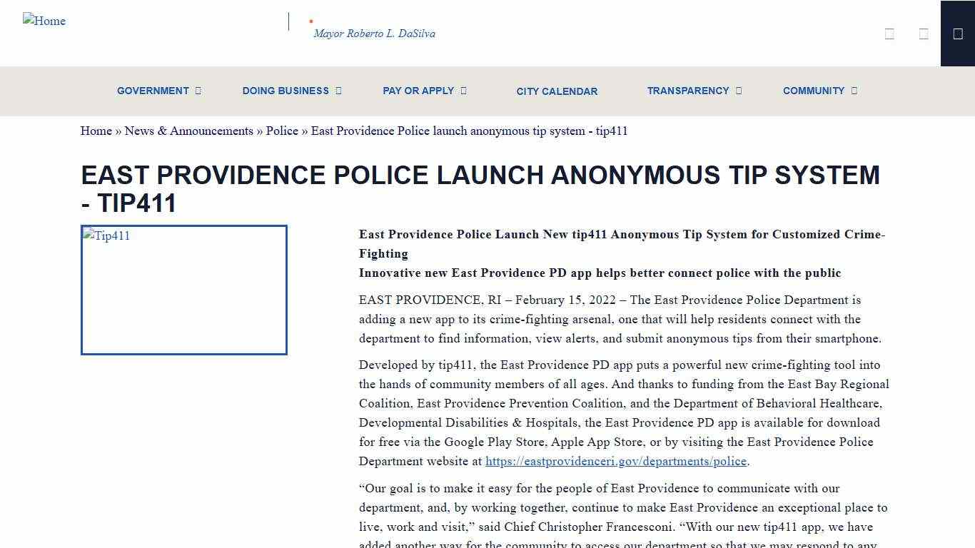 East Providence Police launch anonymous tip system - tip411 City of East Providence, RI