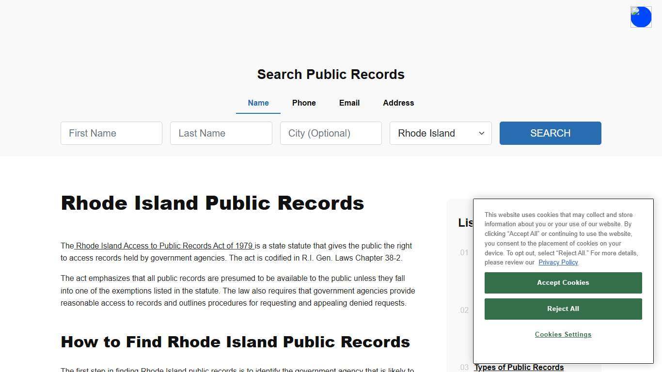 Rhode Island Public Records Online - ThePublicIndex